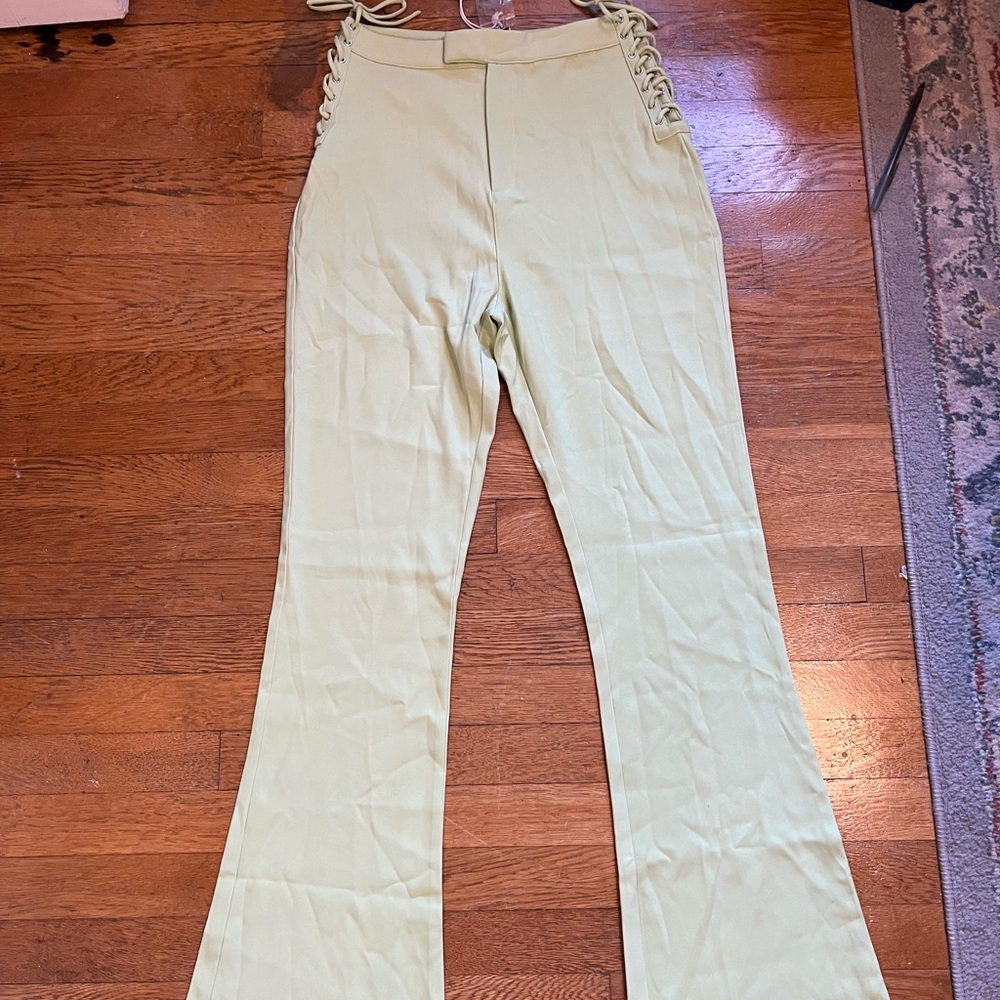 Princess Polly Women's Flare Pants Size 10 Yellow Lace-Up Casual